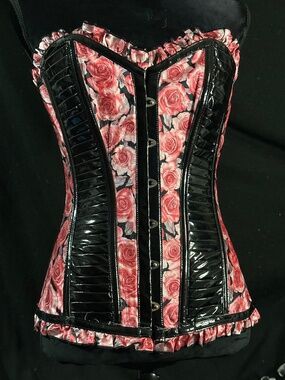 Floral Rose Corset Top in Red and Black, Brand New